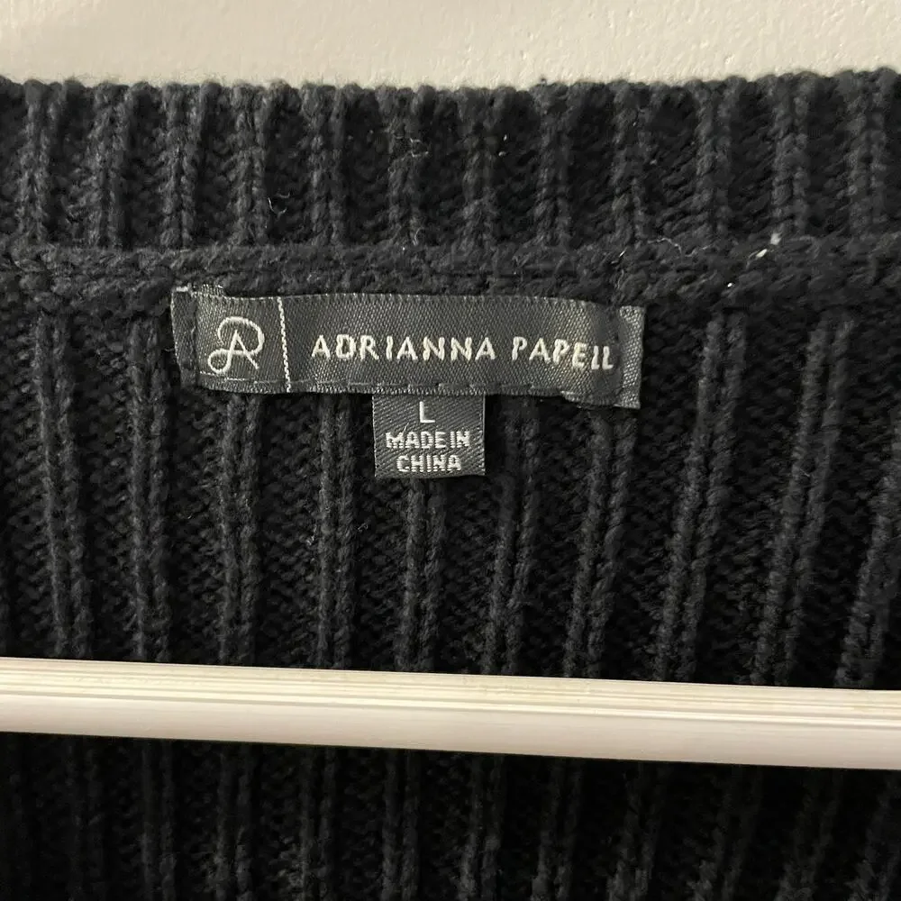 Adrianna Papell fur vest Large brown sleeveless jacket black knit back cozy chic